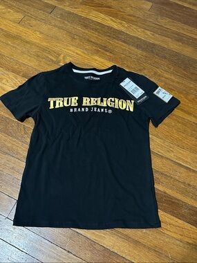 True Religion Boy’s Black Logo Tee, Size Small (8)